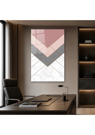 Pudra Gri Mermer Chevron Deseni Çerçevesiz Cam Tablo