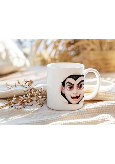 3 Boyutlu Dracula Yüzü Kupa Bardak Karanlık Tasarım Bardak - Kabartmasız Beyaz