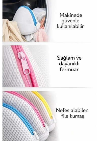 Lüx 3'lü Set Fermuarlı Bebek Çorap Sütyen Çamaşır Kurutma & Yıkama Filesi Beyaz