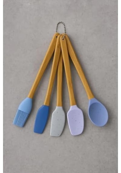 5&apos Li Mini Silikon Uçlu Bambu Saplı Mutfak Spatula Seti - Yanmaz Yapışmaz Karıştırıcı, Fırça Ve Hamur Kaşığı 0