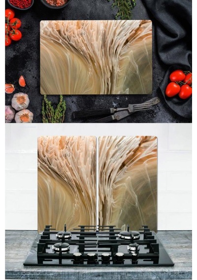 Takım Halinde Açık Dalga  20x30 cm Kesme Tablası ve 60x52cm Cam O