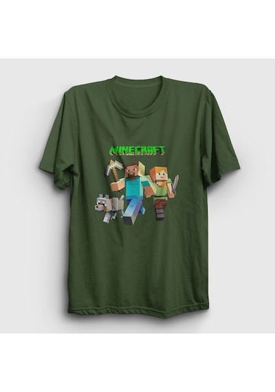 Presmono Unisex Miners Minecraft T-shirt Haki