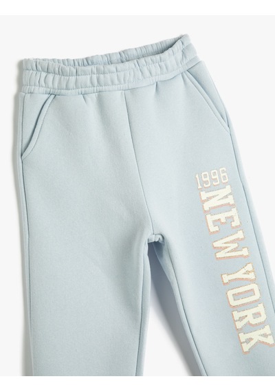 Koton Jogger Eşofman Altı Yazı Baskılı Cepli Beli Lastikli Şardonlu Mavi 4wkg40162ak Mavi