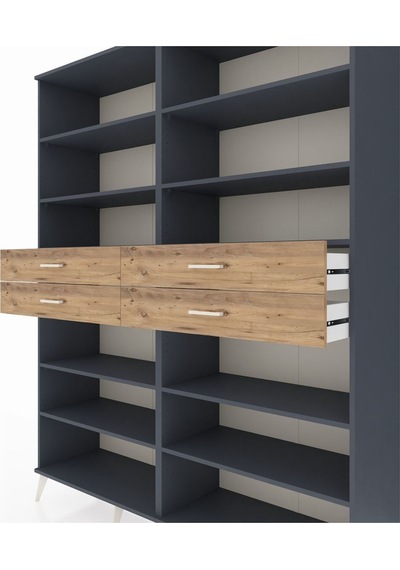 Hyperion Gardrop 10 Raflı 4 Çekmeceli 176x44x221 Antrasit-antrasit/çam Antrasit/çam Hyperion Gardrop 10 Raflı 4 Çekmeceli 176x44x221 Antrasit-antrasit/çam Antrasit/çam