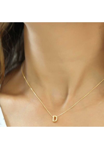 Gümüş 3 Boyutlu D Harf Kadın Kolye (523255796)