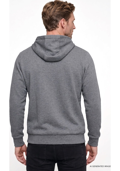 AC&Co / Altınyıldız Classics Erkek Antrasıt Melanj Standart Fit Normal Kesim Kapüşonlu Fermuarlı Sweatshirt Antrasit
