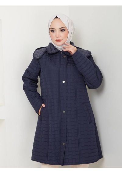 Eslemnur 90 Cm İçi Velboalı Kapitone Mont Lacivert