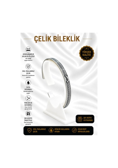 Çelik Bileklik Parlak Ve Paslanmaz Çelik Her Bileğe Uygun Ayarlanabilir En Çok Trend Olan Simgeli Bileklik Gümüş2