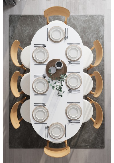 Modern 8 Kişilik Mutfak Yemek Masası Ve Sandalye %100 Mdf Mutfak Yemek Odası Masası Takımı Ymt08 Beyaz Modern 8 Kişilik Mutfak Yemek Masası Ve Sandalye %100 Mdf Mutfak Yemek Odası Masası Takımı Ymt08 Beyaz