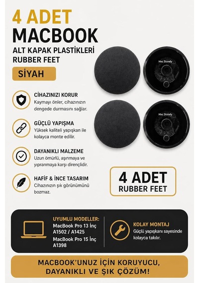 Lexroo Macbook Pro A1425 A1502 A1398 Uyumlu Alt Kapak Rubber Feet 4 Adet Kauçuk Ayak Seti Kaydırmaz Standart