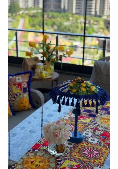 Missidea Limona Blue Bohem Ledli Bali Şemsiyesi Mavi