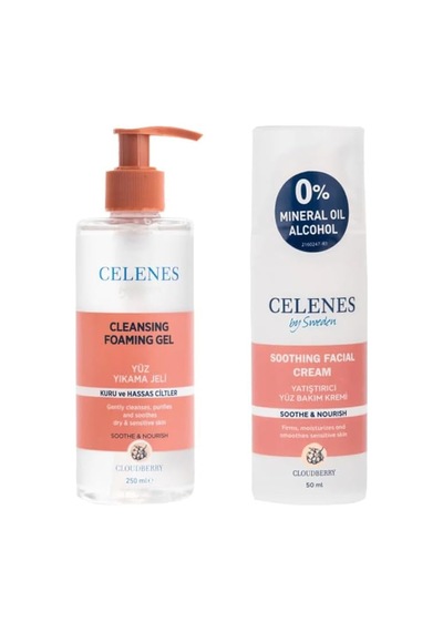 Celenes By Sweden Cloudberry Yüz Temizleme Ve Bakım Seti Ikisi Bir Arada Kuru Ve Hassas Ciltler 250 Ml + 50 Ml