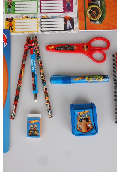 Lisanslı Hot Wheels 18 Parça Kırtasiye Seti Makas,bloknot,roket Silgi,uçlu Kalem 0.7mm Altın