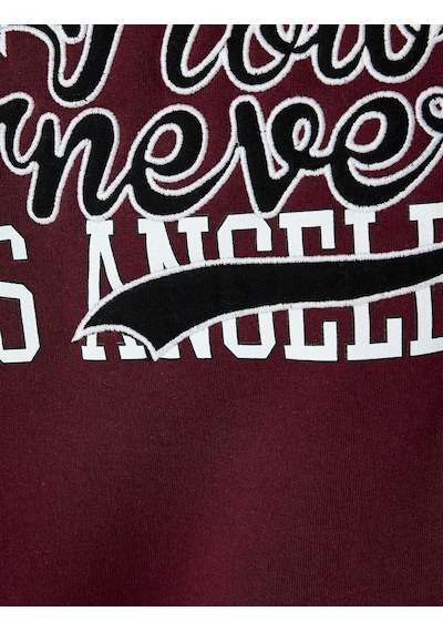 Koton Üç İplik Şardonlu Uzun Kollu Bisiklet Yaka Kolej Baskılı V Yaka Sweatshirt Bordo 5wal10836ık Bordo