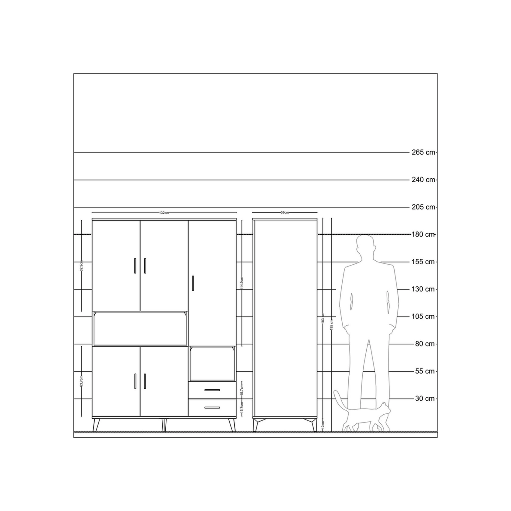 Kronos Dolap 10 Raflı 2 Çekmeceli 5 Kapaklı 132x59x195 Çam-ça... Çam