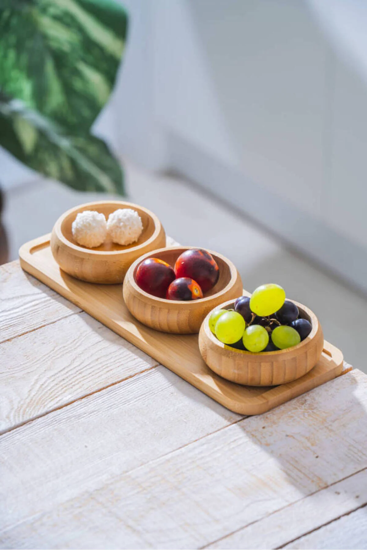 3'lü Çerezlik Seti Doğal Bambu Set Sunumluk Dahil Açık Kahverengi