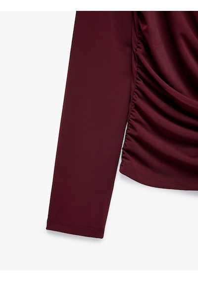 Koton Slim Fit Uzun Kollu Şal Detaylı Drapeli Degaje Yaka Bluz Bordo 7wak10009pk