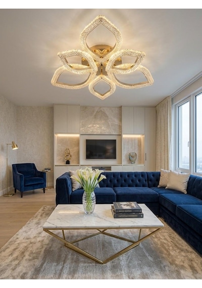 Çiçek 3+3'lü Ledli Gold Avize