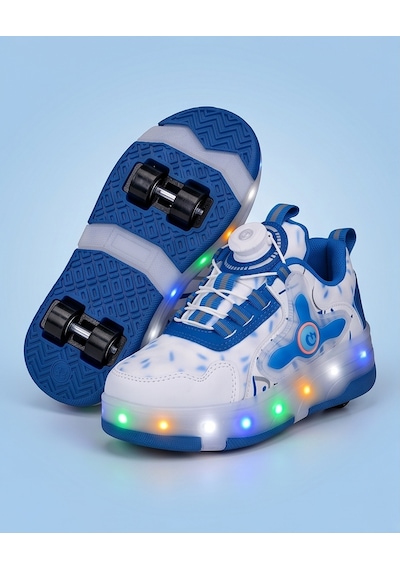 2256-n-drops Led Işıklı Çift Tekerlekli Akıllı Bağcıklı Unisex Çocuk Patenli Ayakkabı Beyaz - Mavi