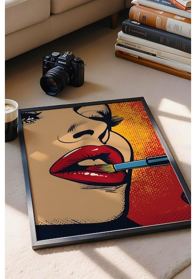Ruj Süren Kadın Çerçeveli Tablo - Pop Art Poster Tablo