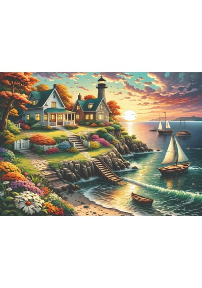 Nova Puzzle 1000 Parça Gün Batımında Sakin Liman Puzzle - 41197 - Deniz Feneri