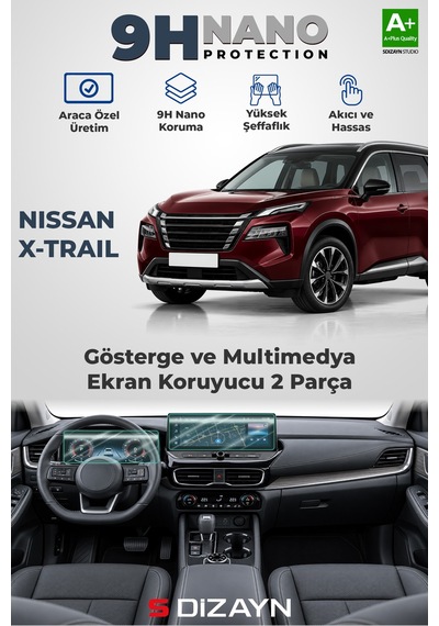 S-dizayn Nissan X-trail T33 9h Nano Gösterge Ve Multimedya Ekran Koruyucu 2'li Set Parlak 2023 Üzeri A+ Kalite