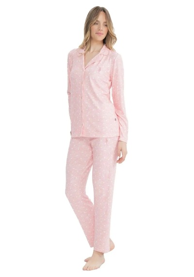 U.s. Polo Assn. Kadın Boydan Patlı Uzun Kollu Pijama Takımı PEMBE