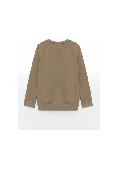 LC Waikiki Lcwaıkıkı Classic Kahverengi Bisiklet Yaka Baskılı Erkek Kalın Sweatshirt Açıkkahverengi