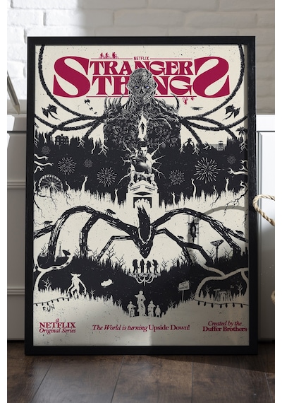 Stranger Things Siyah Ahşap Çerçeveli Poster, Dizi Duvar Tablosu
