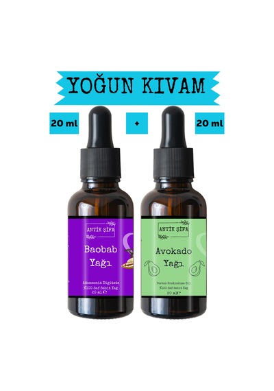 Baobab Yağı Ve Avokado Yağı 20ml + 20ml -%100 Doğal Soğuk Sıkım Yüz Yogası Yağı Seti 20 ML