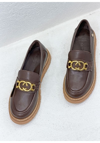Mamma Mia D26ya-3765 Toka Detaylı Hakiki Deri 4cm Kalın Taban Loafer Ayakkabı Kadın Kahve
