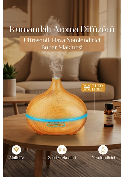 Uzaktan Kumandalı 550ml Aroma Difüzörü Ultrasonik Hava Nemlendirici Buhar Makinesi 7 Renk Led