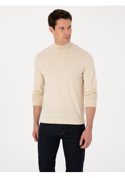 Cacharel Bej Slim Fit Pamuk Karışımlı Yarım Balıkçı Yaka Triko Kazak
