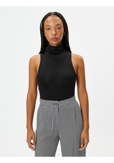 Koton Boğazlı Kolsuz Bodysuit Slim Fit Çıtçıt Kapamalı Siyah 4wal30013ık Siyah