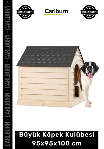 Petshop Su Geçirmez Plastik Dış Mekan Bahçe Tipi Konforlu Büyük Köpek Kulübesi 95x95x100 Cm