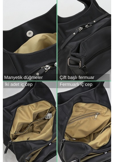 5086 Parlak Siyah 3 Bölmeli Günlük Kadın Omuz Çantası Yumuşak Pu Deri Tote