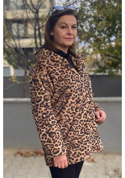 Mia Butik Büyük Beden Camel Leopar Deseli Ceket -1548 Camel