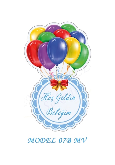 Beyazdüşlersokağı Şekilli Etiket (25 Ad) Bebek Süsü,Doğum Günü,Balon (Etk-07B)