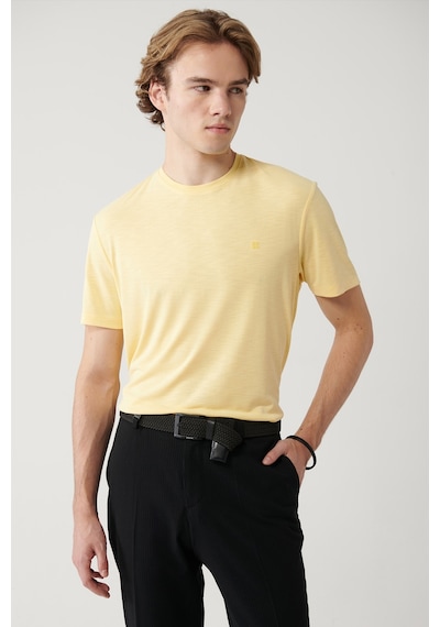 Avva Erkek Sarı Soft Touch Bisiklet Yaka Regular Fit T-shirt B001031 Sarı