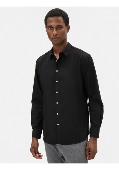 Koton Klasik Gömlek Slim Fit Uzun Kollu Düğmeli Siyah 4wam60217hw 4WAM60217HW999 Siyah