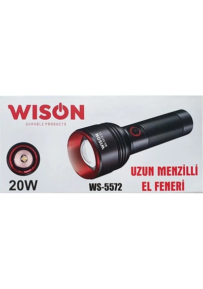 Wıson Ws-5572 20w Uzun Menzilli Şarjlı Metal El Feneri 5332 Çok Renkli
