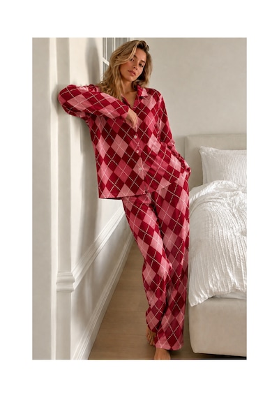 Fit Women Kadın Bürümcük Tam Boy Kırmızı Pijama Takımı