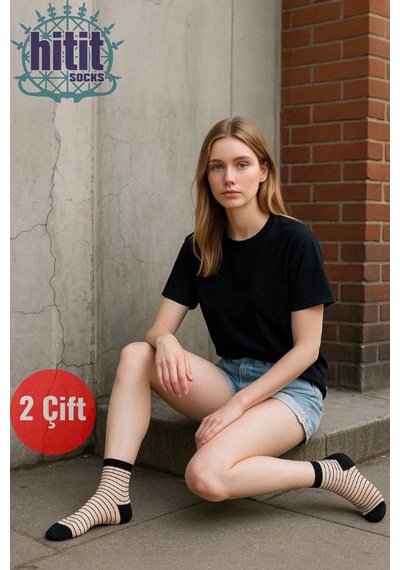 Hitit Socks Kadın 2 Çift Premium Kalite Çizgili Şeffaf Tül Çorap ASORTİ