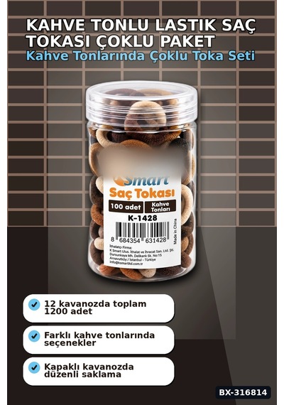 Kahverengi Lastik Saç Tokası 1200 Adet Çoklu Paket Günlük Saç Aksesuarı Bx-316814 Açık Altın