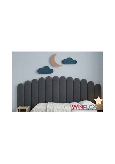 Winflex Yatak Başlık Ay Ve Bulut Set Dekorasyon Panel 180cm-antrasit Gri 180 CM