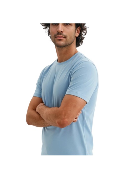 Arma Ar-ma Erkek Bisiklet Yaka Tişört Baskisiz Basic Örme Kumaş Regular Fit %100 Pamuk 30/1 Penye Süprem Y31344408202 Mavi-m2