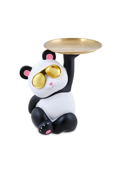 Lüks Gözlüklü Panda Anahtar Tepsisi Biblo Çok Amaçlı Sehpa Dekoru Takı Telefon Organizeri 27 Cm