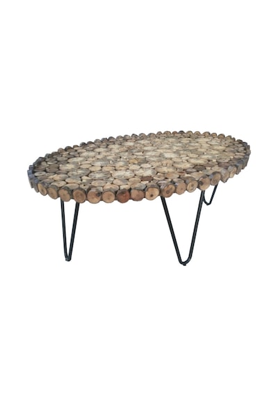 Orta Sehpa Oval Kütük Ağaç Dalı Kesme Metal Çelik Ayak Yeni Trend