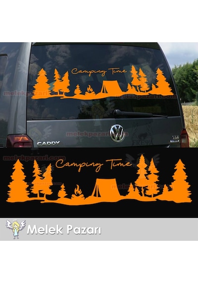 Kamp Zamanı, Camping Time Orman Manzara Karavan Sticker, Kamp Sti