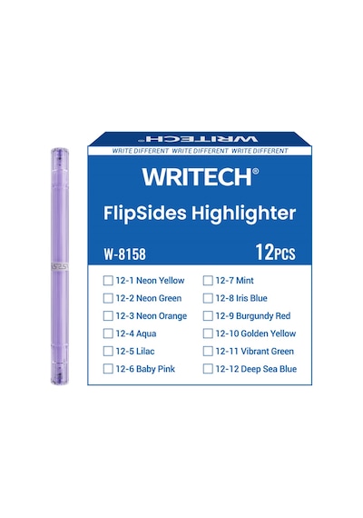 Wrıtech W-8158 Flıpsıde Fosforlu Kalem Çift Taraflı Lila - 12'li Kutu Beyaz - Gümüş